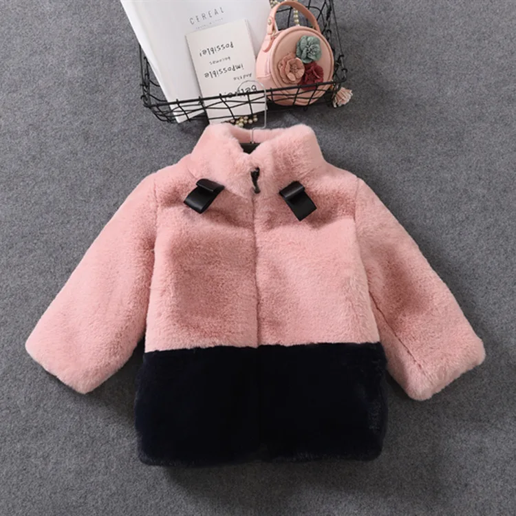 

B63758A New Arrival Fashion Kid Wool Coats Trendy Double Breasted Thick Warm Fur Long Winter Casual Coats, Caramel color/pink