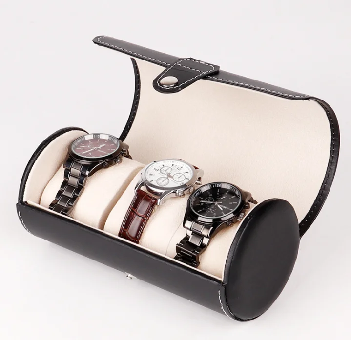 

High quality PU leather 3 slots cylinder watch box case