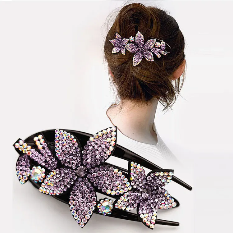 

Vintage Rhinestone Flower Hair Claw Clip Hair Accessories Non-Slip Petal Shape Hairpin Women Updo Duckbill Clip Barrette