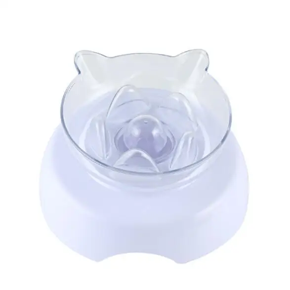 

Inclined 15 Degree Neck Guard Cute Cat Shape Pet Feeder Bowl Anti-Choke Slow Feeder Pet Bowl, White