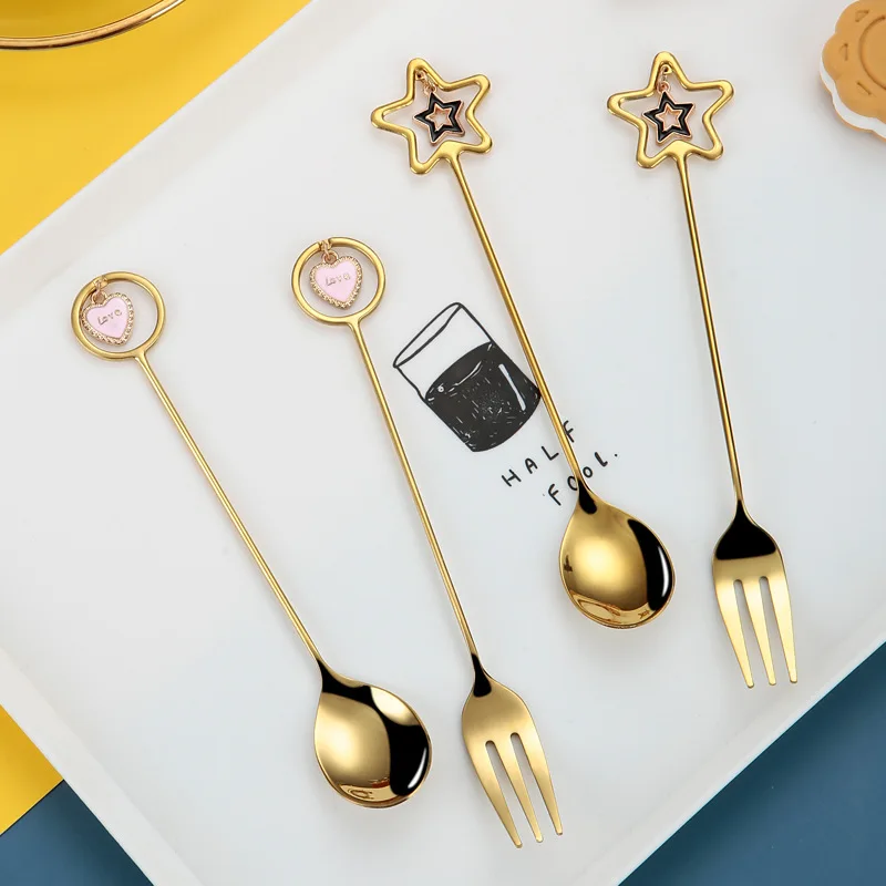 

304 Creative Stainless Steel Flatware Heart Shaped Coffee Stirring Spoon Dessert Fork Spoon Wedding Companion Gift Gift Box