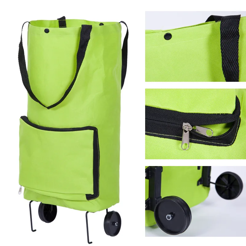 
Custom Logo Portable Foldable Large Compartment Cart With Double Handles Folding Shopping Trolley 