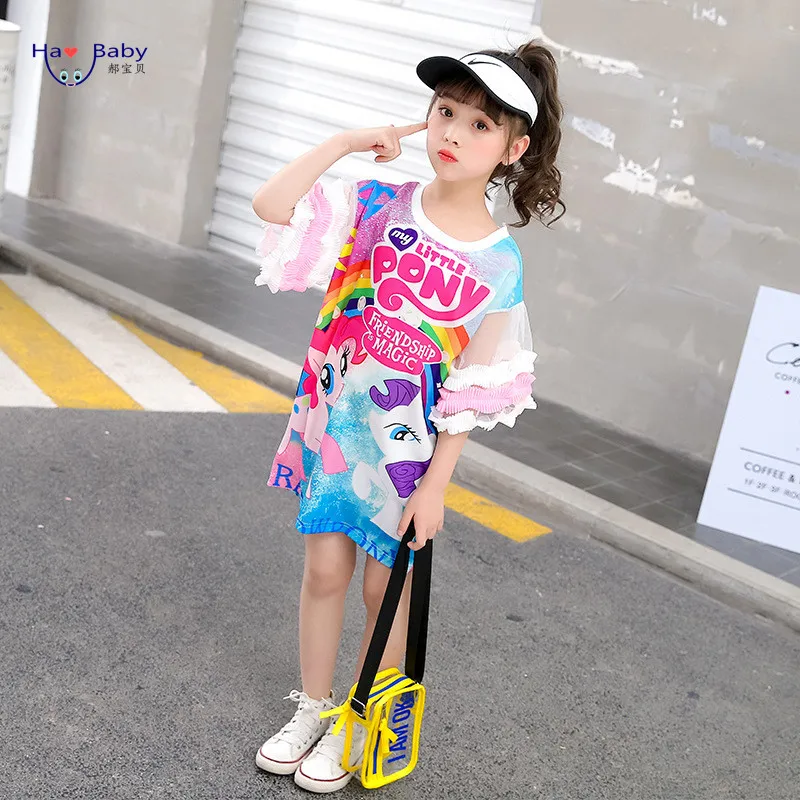 

Hao Baby 2022 Children Cute Cartoon Kids Pony Polo T-shirt Short Sleeved Summer Girl Dress, As picture