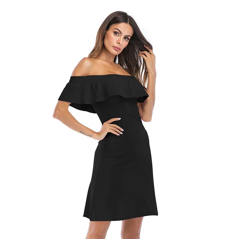 

Springway New Fashion Strapless Flounce Solid Elegant Dresses Women Zipper Sexy Short Evening Dresses Wholesale, Black