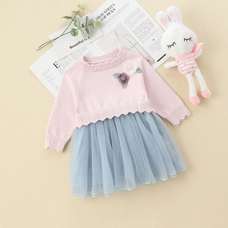 

NEW ARRIVAL boutique baby clothes baby dress knitted gril dress for Autumn, Pink