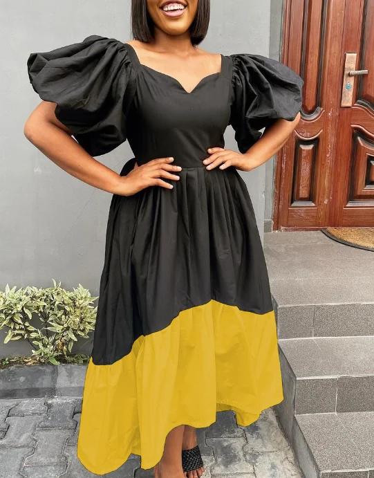 

Autumn New Trendy Patchwork A Line AOMEI Pleated Sashes Lady Casual Dress, Black