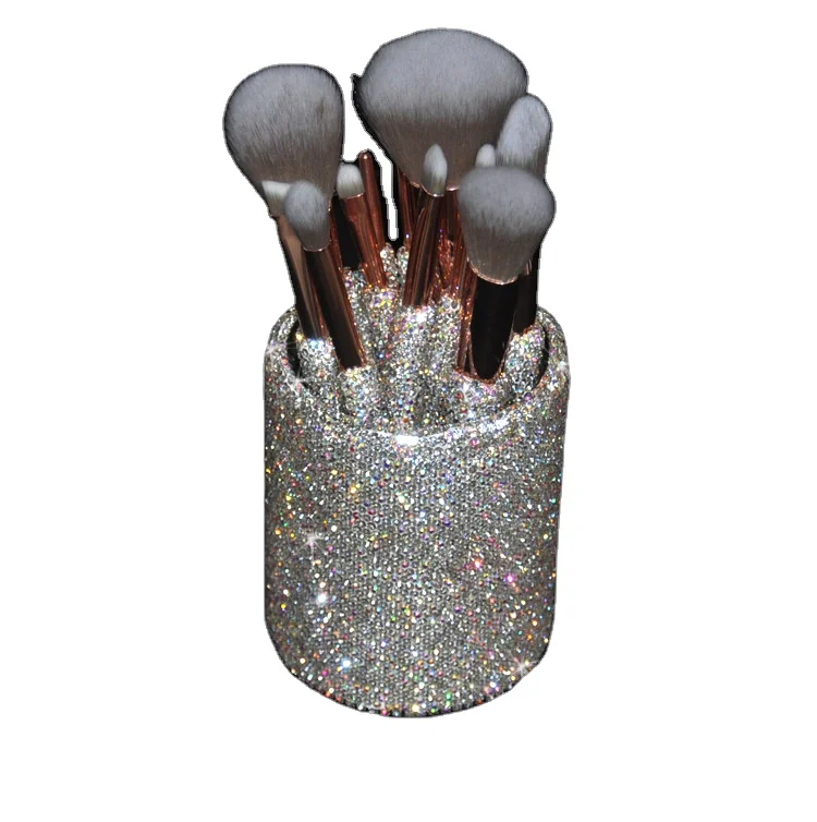 

HZM 12pcs hot sale rhinestone makeup brushes diamond soft bristles bling makeup brush set with holder, Customized