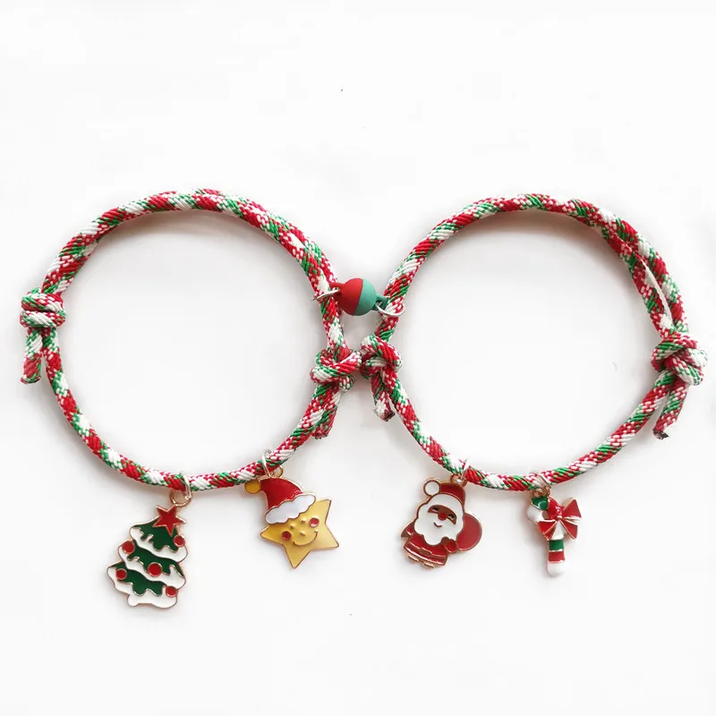 

New Christmas Bracelet Santa Claus Love Magnet Attracting Couple Bracelet A Pair of Girlfriends Jewelry
