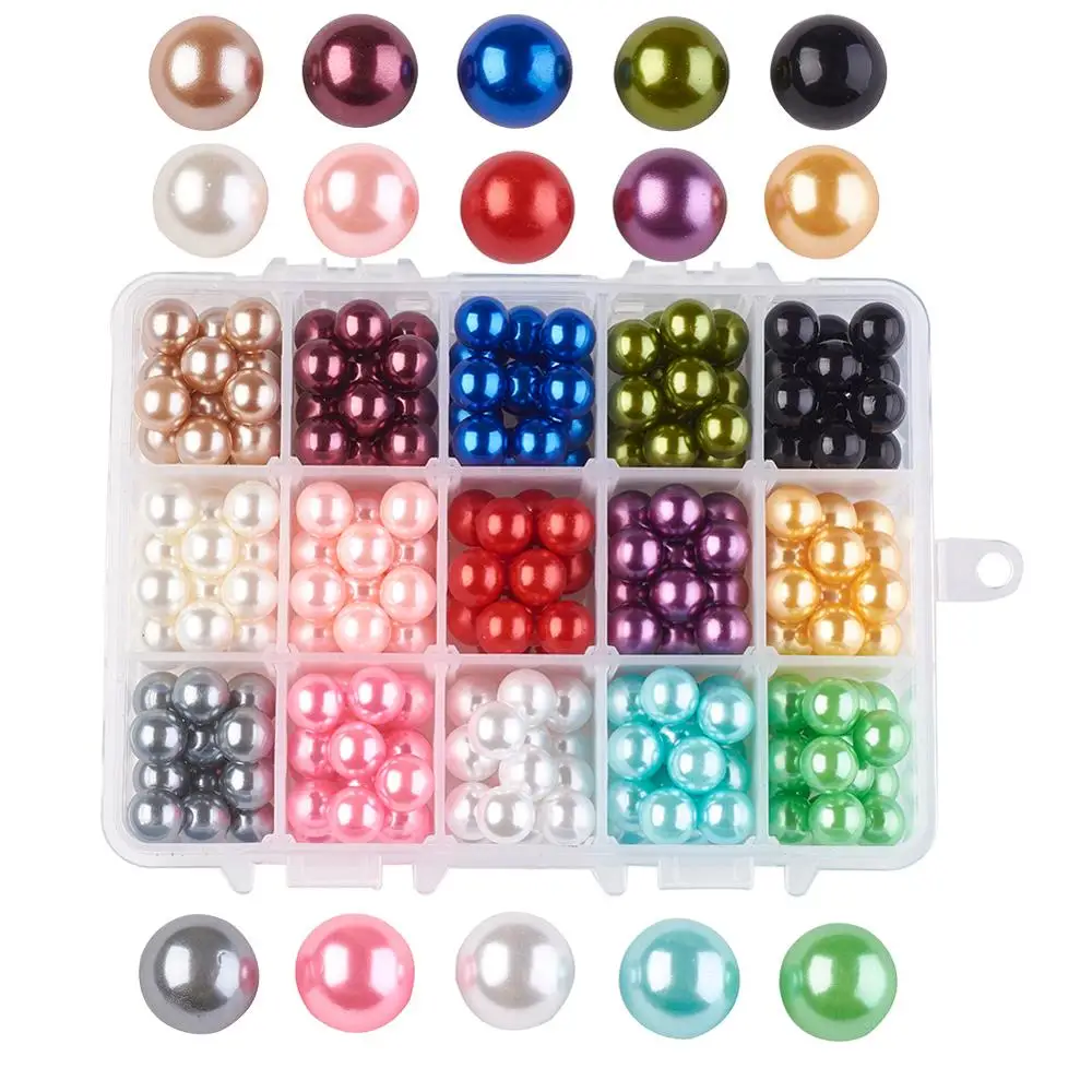 

PandaHall 15 Colors 10mm No Hole Round ABS Plastic Pearl Bead