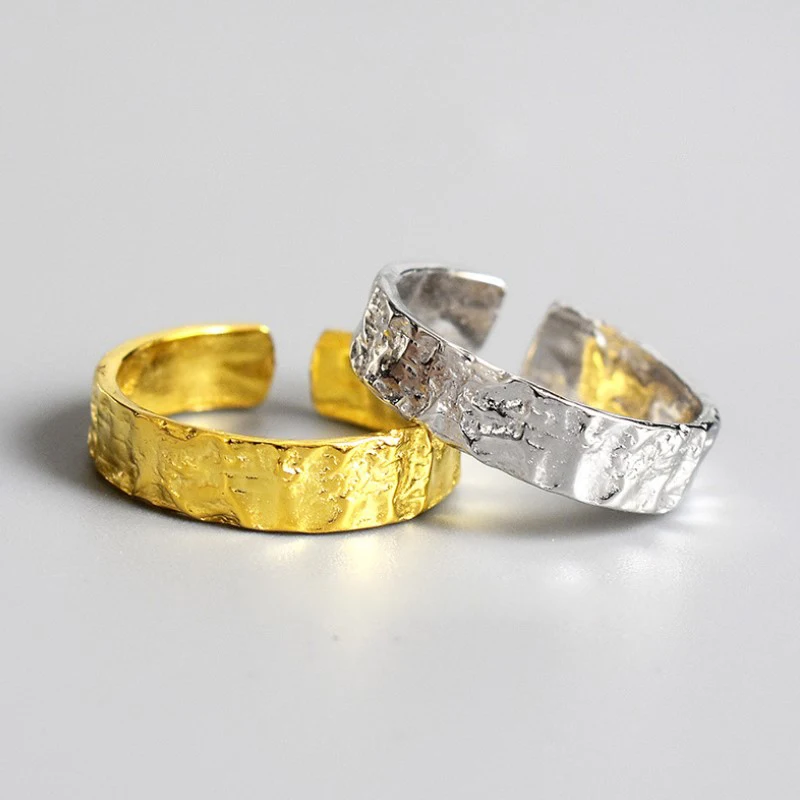 

Fashion gold plated 925 Sterling Silver hammered open ring for women girls