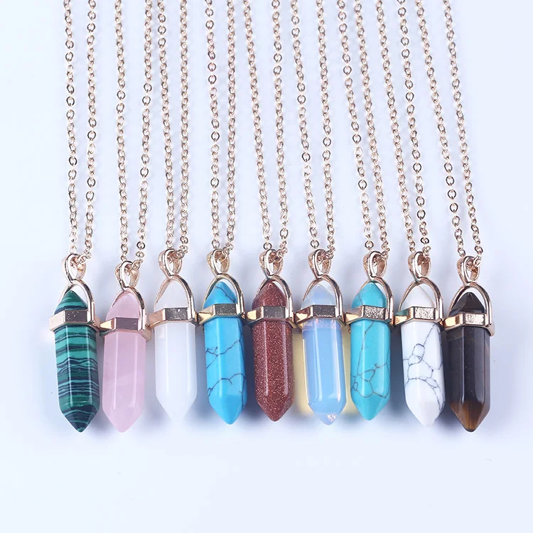 

Women Jewelry Natural Crystal Druzy Stone Healing Point Pendant Necklace, Colors