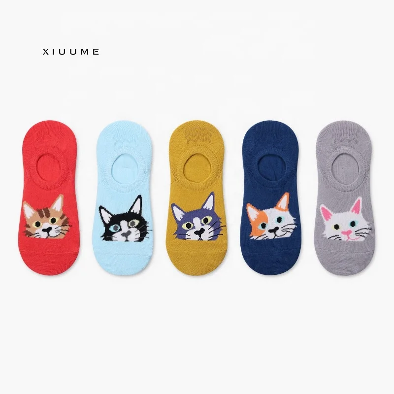 

New summer custom design young girl funky funny cute cat no-slip no show socks