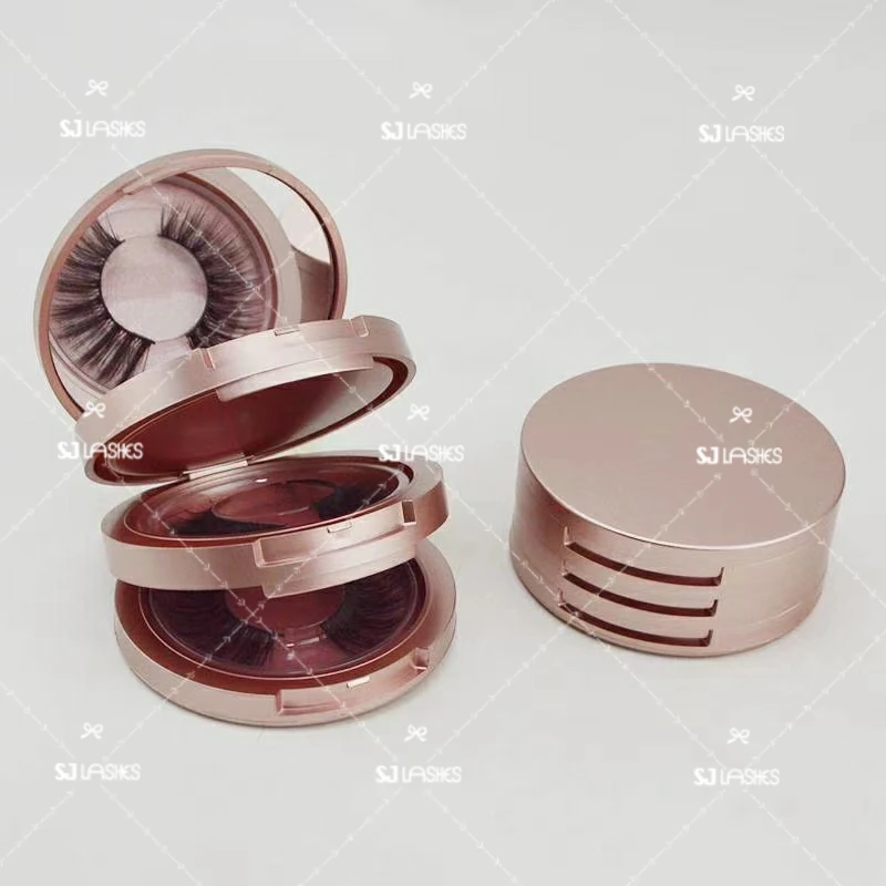

3-Layer Plastic Eyelashes Storage Cases With Mirror Fake Eyelash Bow Boxes Round Spot Fast Delivery Factory Wholesale Low Price
