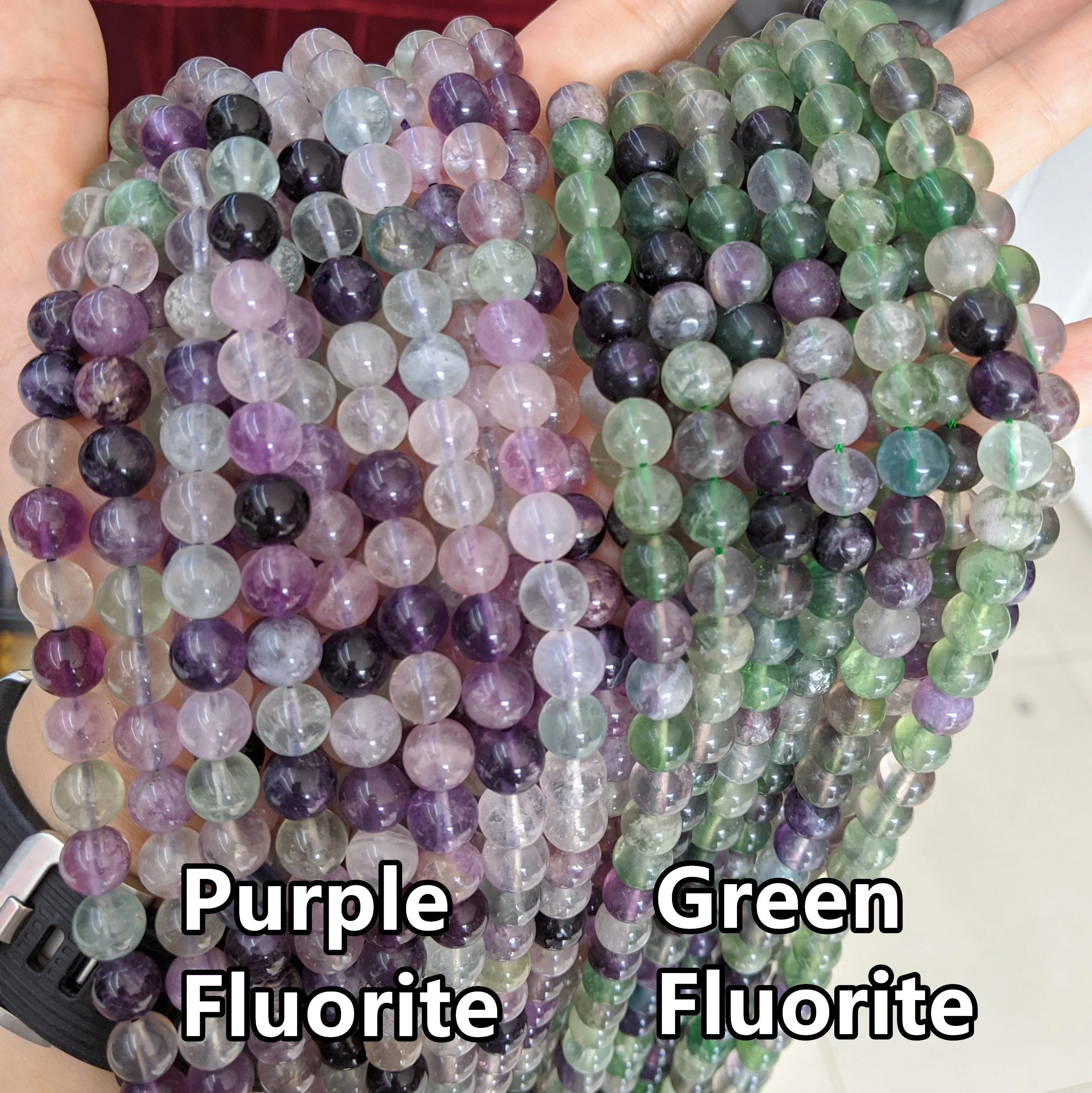 

Natural Stone Quartz Loose Round 6mm 8mm Beads Strand Green Purple Fluorite