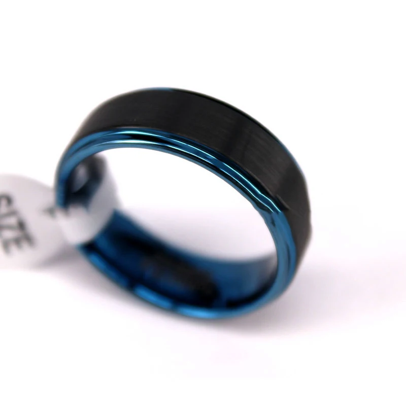 

Wholesale New Men's Black Tungsten Steel Engagement Rings Vintage Polished Blue Inner Tungsten Carbide Wedding Rings