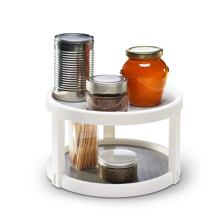 

2 tier 360 degree rotating turntable lazy susan organizer, White+grey