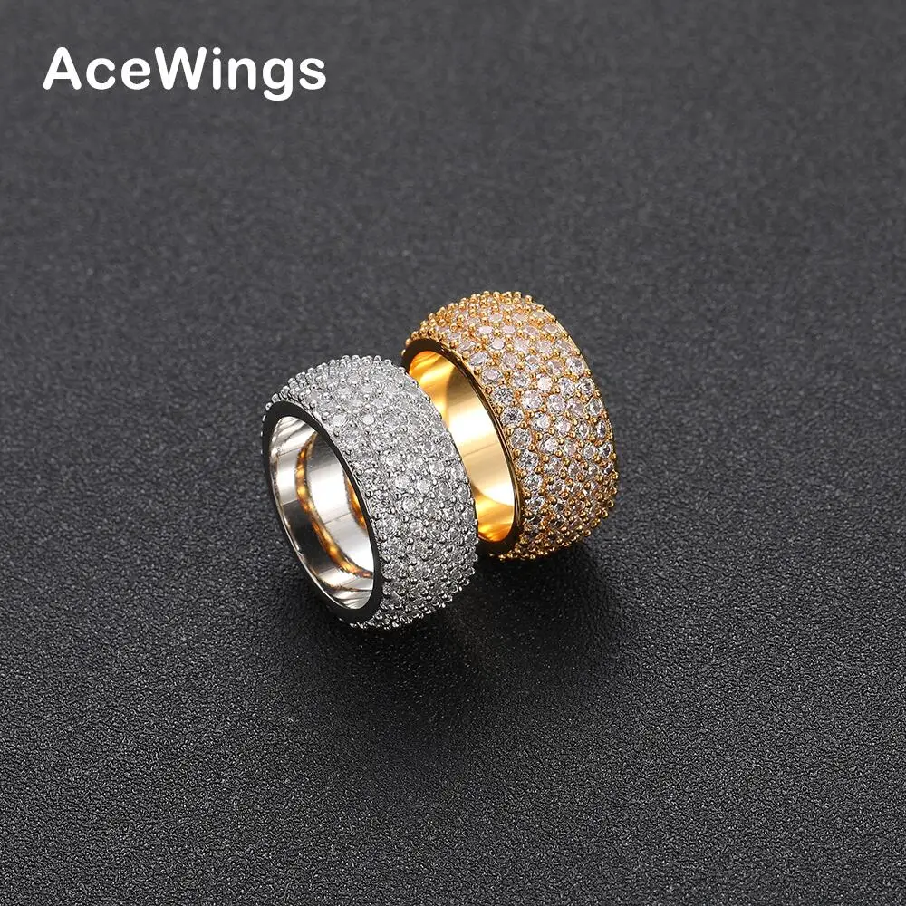 R050  11MM Brass Cubic Zircon Rings For Men  Iced Hip Hop Jewelry Party Gift