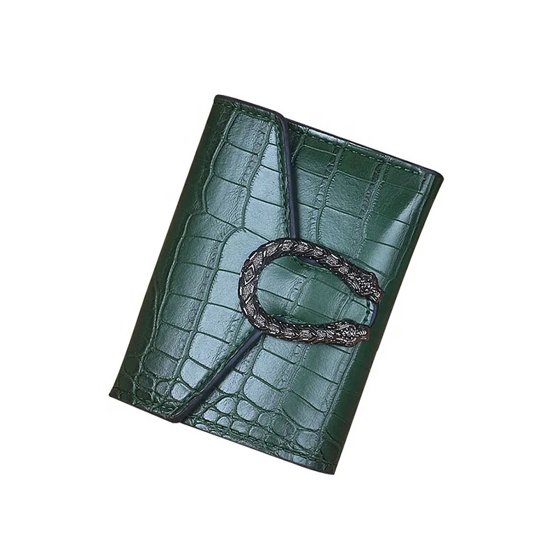 

New ladies all-match crocodile pattern retro Korean wallet three-fold short multi-card card holder, Red,black,green,coffee