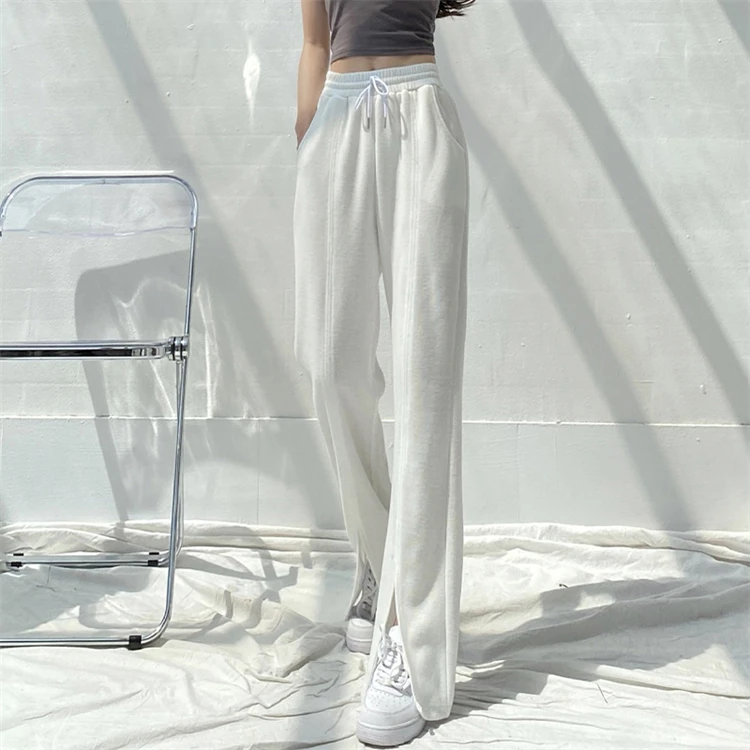 

2022 high discount Fashion Wide Leg with Side Slit Trousers Womens Long Pants