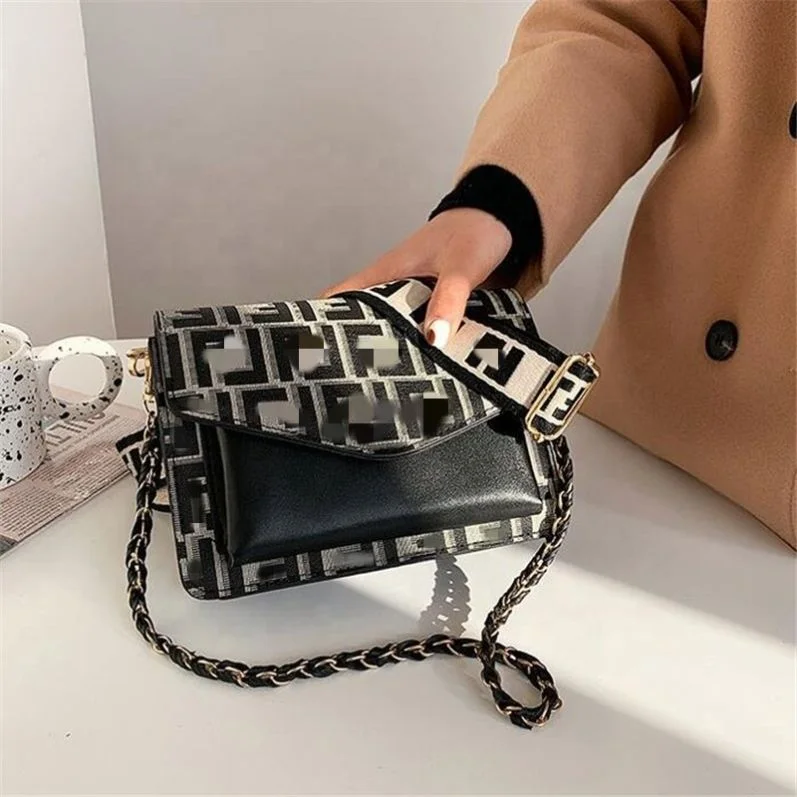 

Fashion Letter Square Leather Chain Handbags, Black/coffee