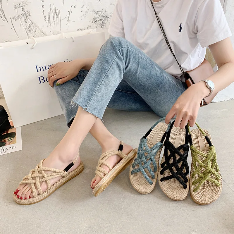 

new Arrivals Hemp Rope sandalias de mujer ladies fashoinable shoe roman lady shoes sandales-femme- strap sandals women, 4 colors