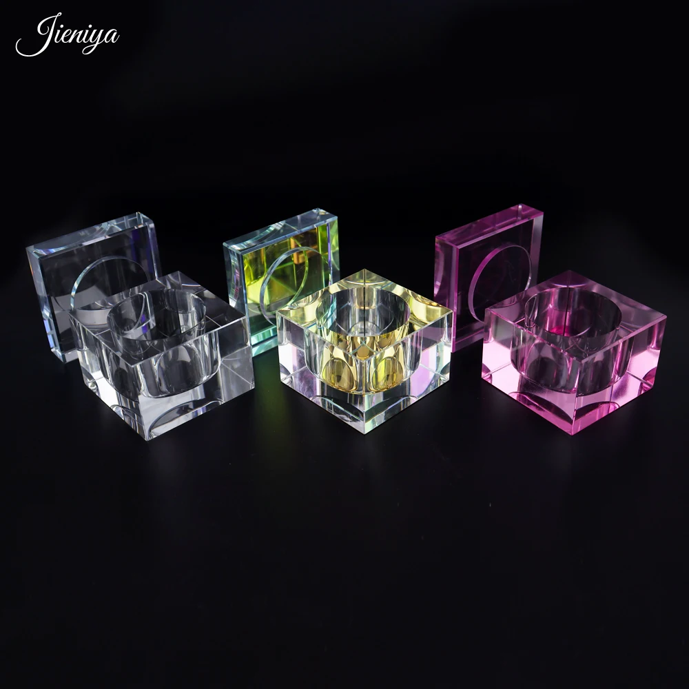 

Jieniya Nails other supplies Square Crystal Nail Dappen Dish 3 style Liquid Cup Glass Dappen Dish With Lid
