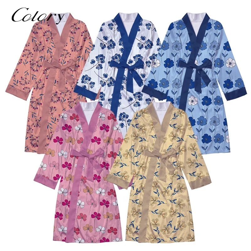 

Colory Women Floral Kimono Robe Satin Bridal Dressing Gown Bride Bridesmaid Robes Sleepwear, Customized color