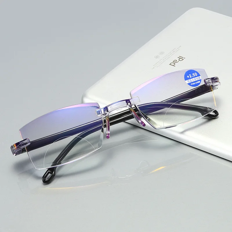 

Newest anti blue light trimming rimless HD one-piece reading glasses men women wholesale reader glasses frame