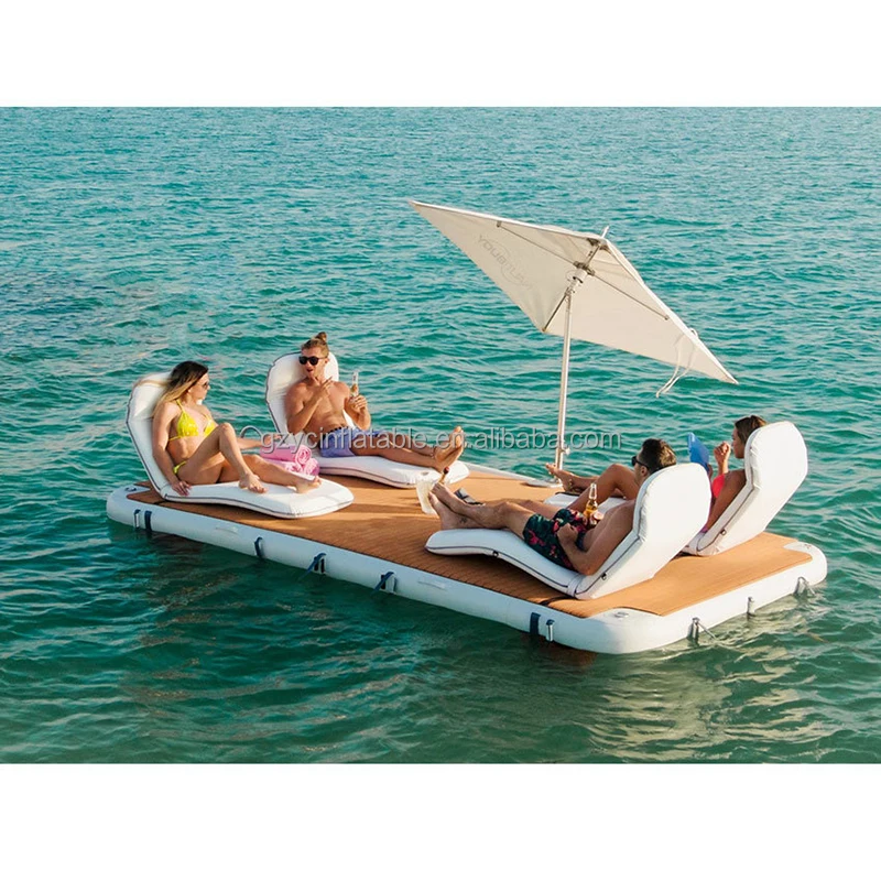 

Inflatable floating island platform with loungers inflatable floating dock Play water floating mat for adults