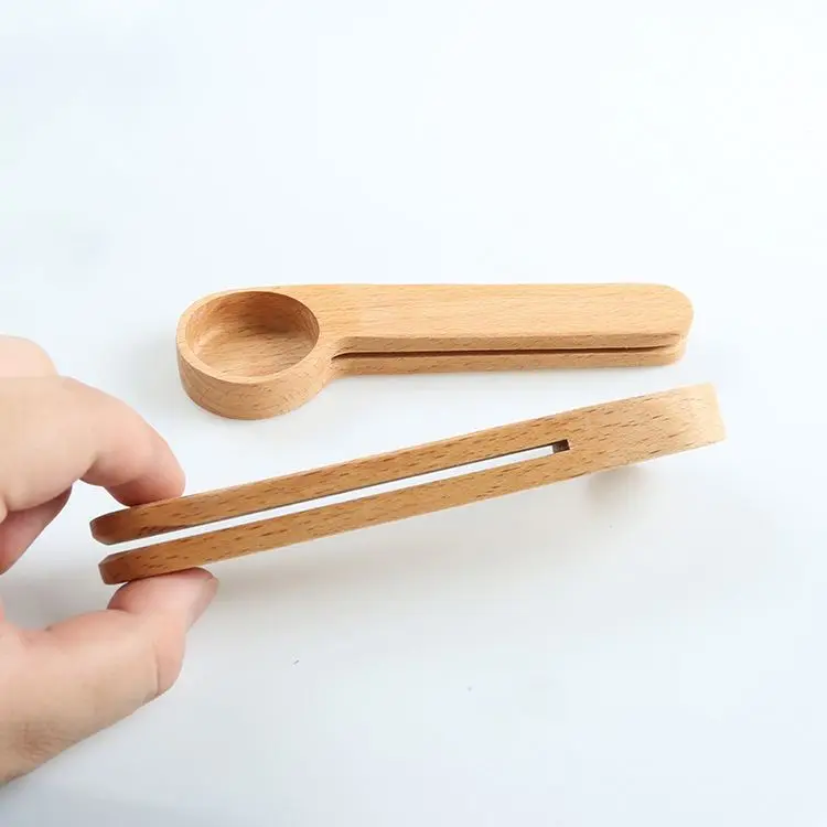 

stocks wholesale custom small bamboo wood tea scoop for coffee measuring food bag clip, Natural