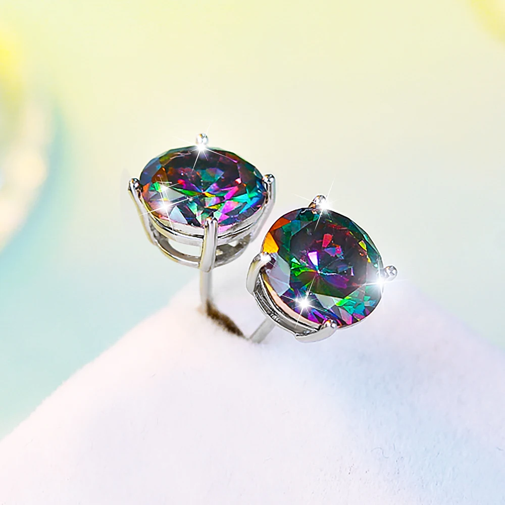Concise Style 925 Sterling Silver Women Party Single Stone Cubic Zirconia 8mm Round Stud Earrings for Girls Birthday Gift