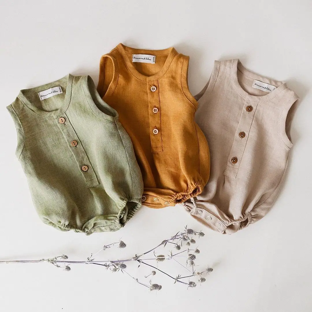 

Infant Robe Baby Boy Playsuit Linen Cotton Romper Baby Bubble Button Clothes for SummeB