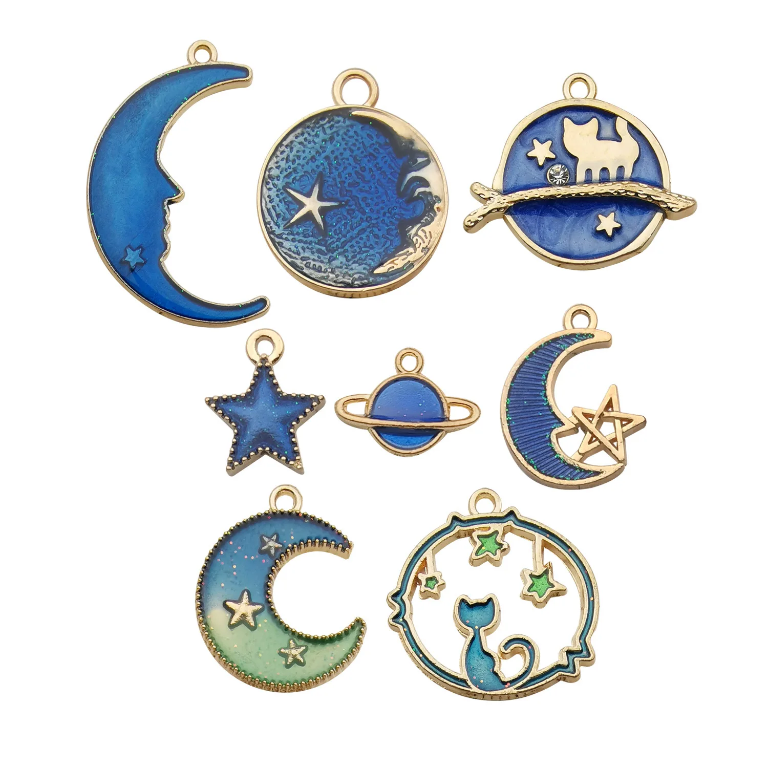 

8pcs/set Earth Moon Stars DIY Alloy Keychain Charms Pendants for DIY Earring Making Accessories