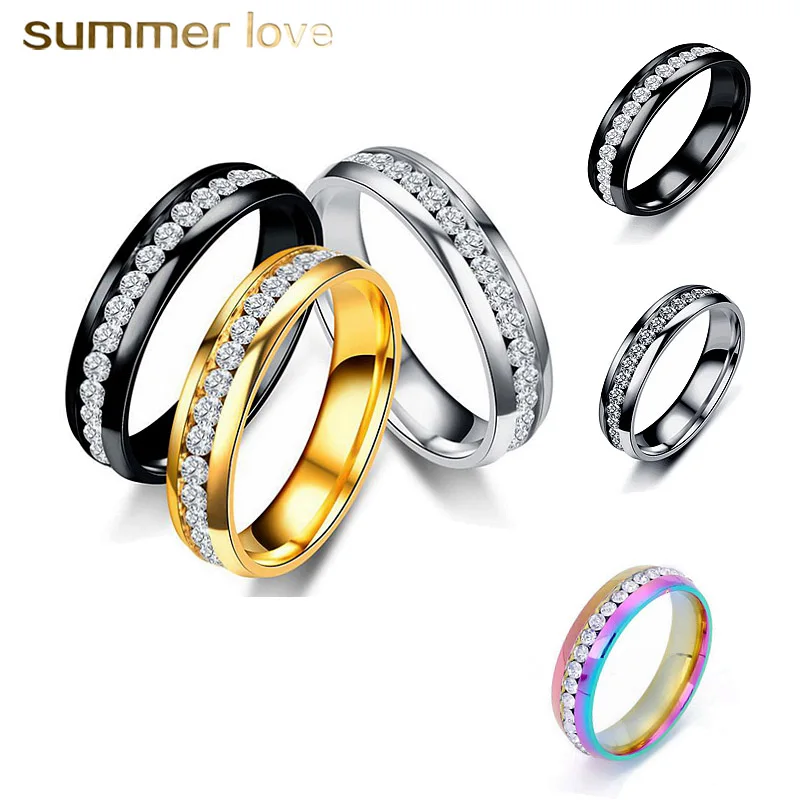 

2020New Diamonds 18k Gold Stainless Steel Ring Titanium Steel Engagement Wedding Couple Rings, 5 colors