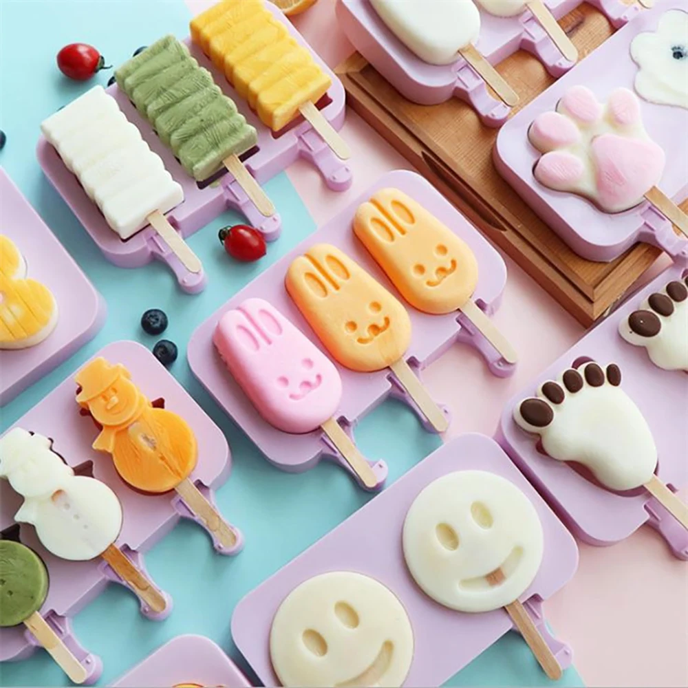 

Silicone Cute Cartoon Ice Cream Mold Popsicle Mold Reusable Ice Pop Mold With Lids and Sticks Ice Lolly Mould Home kitchen tools