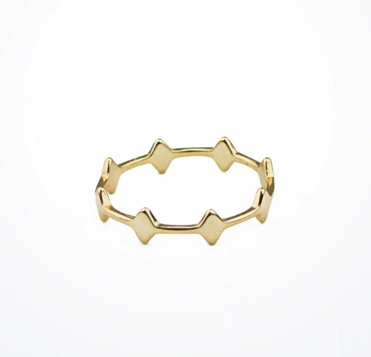 

Dainty Jewelry Women Ring Gold Plated Rhombus Diamond Shaped Stackable Ring, Gold color