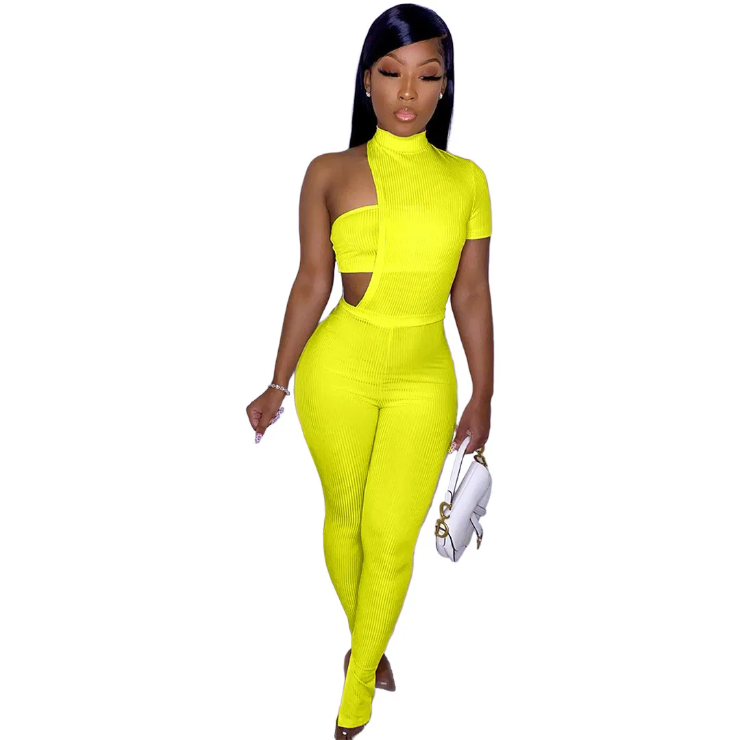 

Dress 2021 Sexy Tube Cropped Bodycon Pants Jogging Suit Set Fashion Irregular One-piece Chest Bound Suit, Picture shows