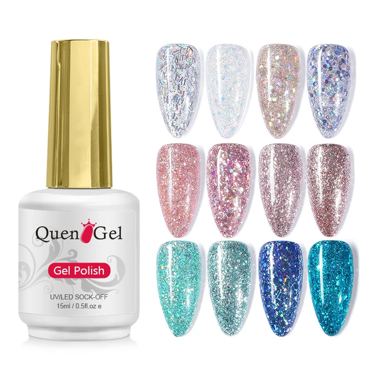 

Factory wholesale Glitter Phototherapy Nail Gel Diamond Colorful Sequin Champagne Silver White Gel, 126 colors