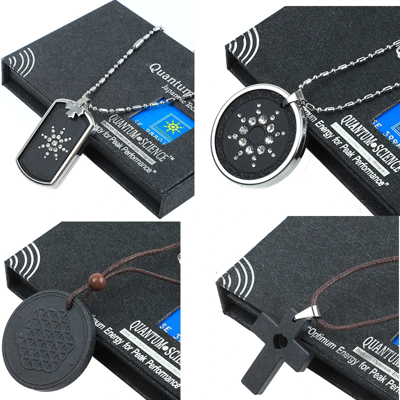 

Scalar Energy Quantum Pendant Necklace with Negative Ion Lava Stone Jewelry Negative Ion Science Bio, Black