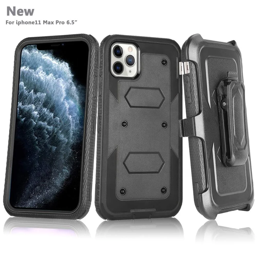 

3 in 1 Shockproof Heavy Duty Phone Case For Iphone 11 Holster Belt Clip Back Cover Cases for Iphone 11, Multi-color, can be customized
