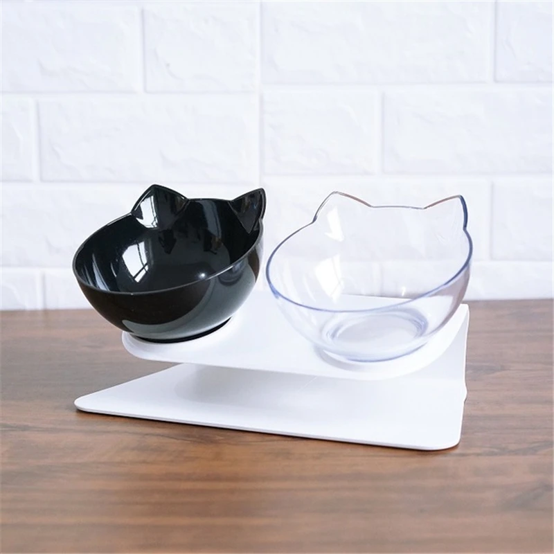 

Cat Bowls Pet Feeder Non-slip Cat Double Transparent Bowl Dog Food Bowls For Cats And Small Dogs Pet Supplies, Black,white,pink