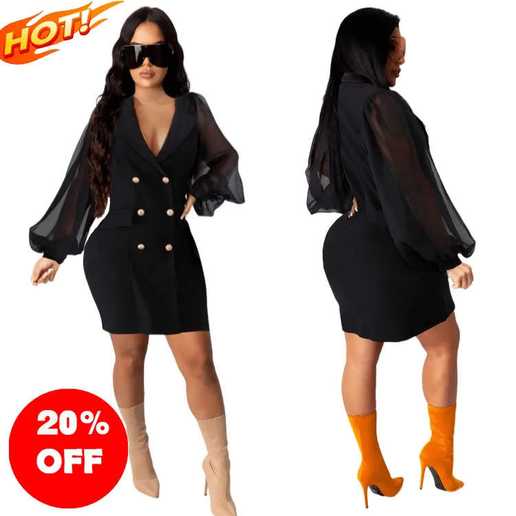 

2021 Fall Sexy Dresses for Women Work Office Solid Color Fashion Dress Long Sleeve Deep V Bodycon Autumn Midi Dress