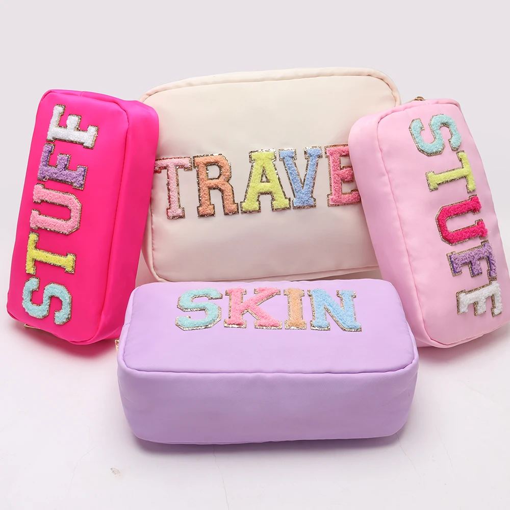 Private Label Custom Logo Women Make Up Bag Waterproof Nylon Soft Portable Zipper Makeup Large Cosmetic Bag