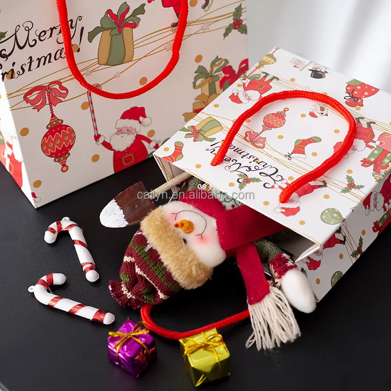 

Cailyn Low MOQ Reusable Christmas holiday Shopping Bag Drawstring Kraft Paper Bag with Handles