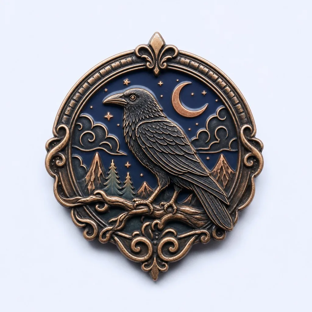 Vintage Antique Bronze Raven Enamel Pin