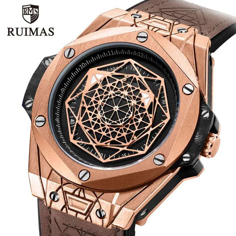 

RUIMAS Brand Luxury Military Design Sports Clock Quartz Watches Men Leather Strap Waterproof Watch Man relos masculino 533