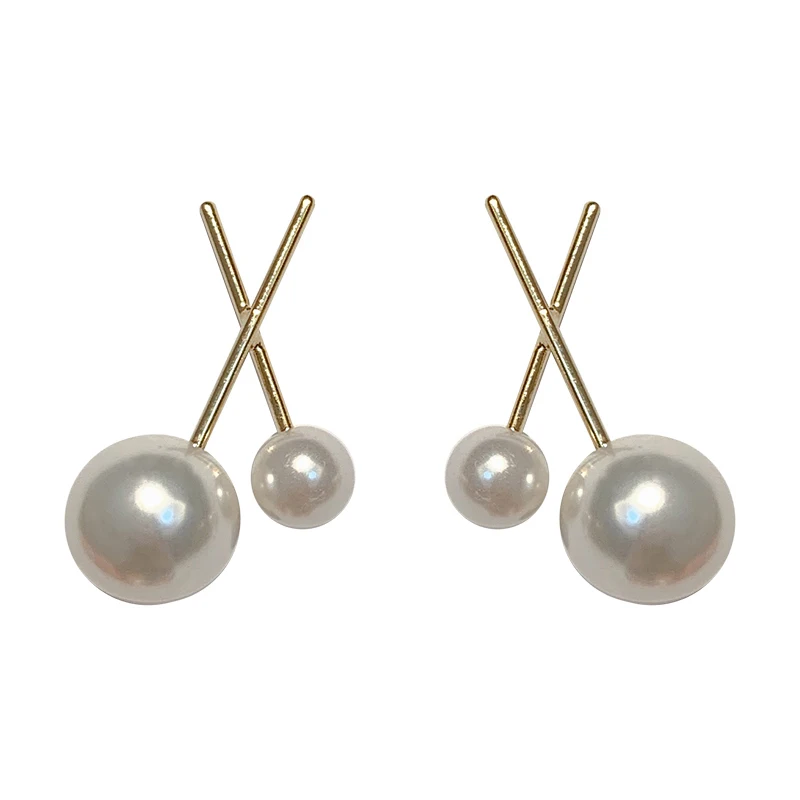 

X Shape Faux Pearl Earrings Studs Geometric Cross Stud Earrings for Women Minimalist Dainty Earrings Wholesale, Gold