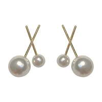 

X Shape Faux Pearl Earrings Studs Geometric Cross Stud Earrings for Women Minimalist Dainty Earrings Wholesale