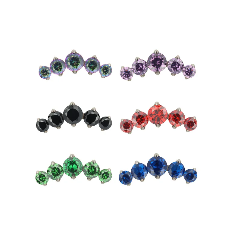 

Ready To Ship Wholesale Titanium 5 CZ Blaze Set Curve Top 16G Internally Threaded Labret Helix Earring Nose Ring Labret