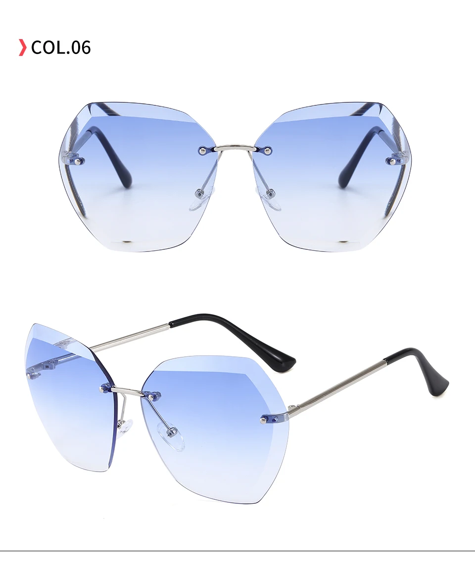 204101 Superhot Eyewear 2020 UV400 Oversized Shades Sun glasses Women Female Lady Rimless Sunglass